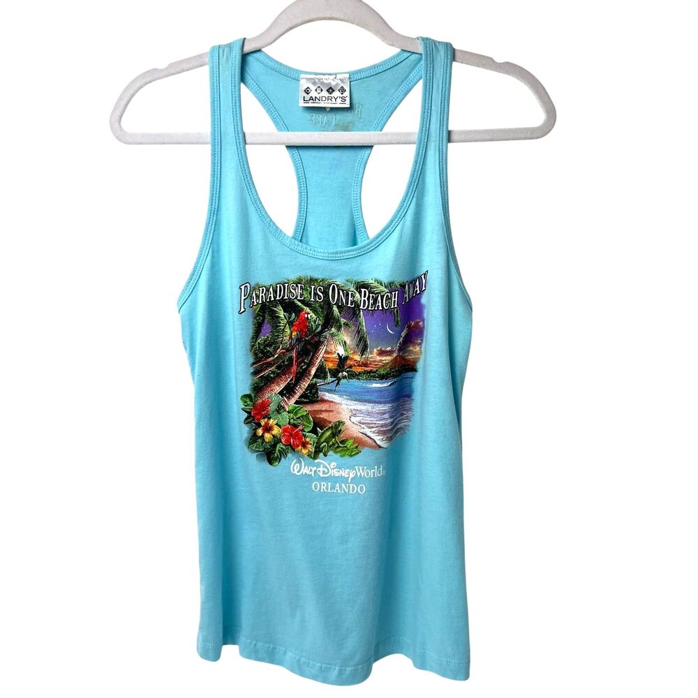 Rainforest Café Disney World “Paradise Is One Beach Away” Blue Tank Top Size S